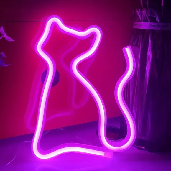 NEW Pink Kitty Neon Sign LED Cat Wall Decor Lamp Girls USB or Batteries - Picture 2 of 2